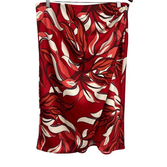 Sigrid Olsen Women Faux Wrap Skirt Size Large Red Ivory Midi Floral Stretch New - Picture 1 of 9